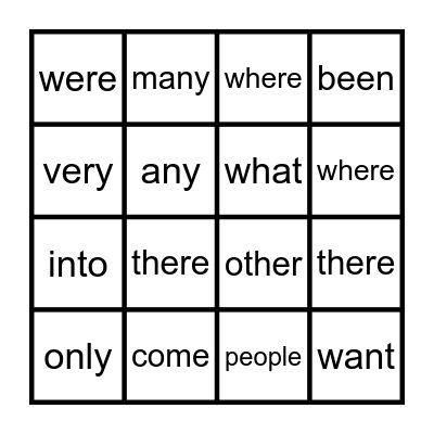 Kindergarten 3rd 16 Heart Words Bingo Card