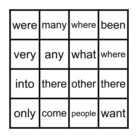 Kindergarten 3rd 16 Heart Words Bingo Card