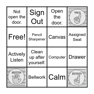 Classroom Expectations Bingo Card