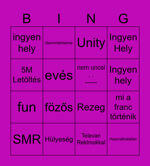 Szuztyok NAroid Bingo Card