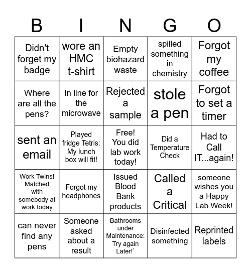 2025 Lab Week Bingo Card