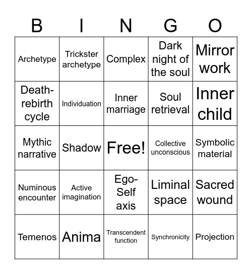 Jungian Concepts Bingo Card