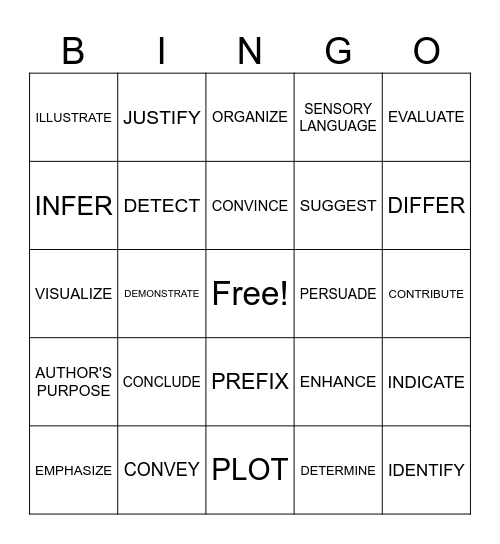 STAAR VERBS Bingo Card