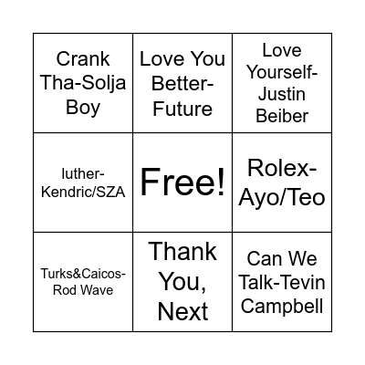 Music Bingo Card