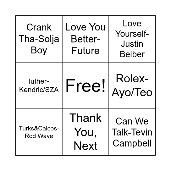 Music Bingo Card