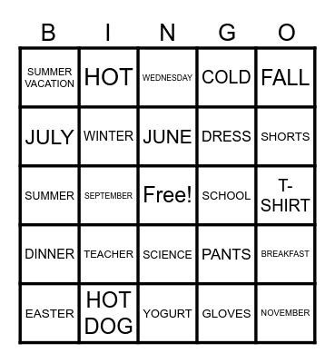 ELL BINGO Card