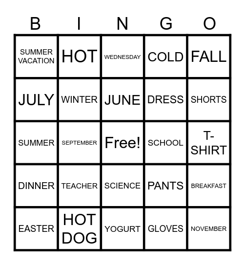 ELL BINGO Card