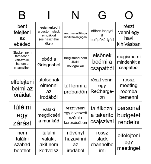 Panka próbaidős bingó kártyája Bingo Card