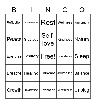 Mental Health Bingo Card