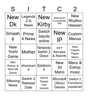 Switch 2 Direct Bingo Card