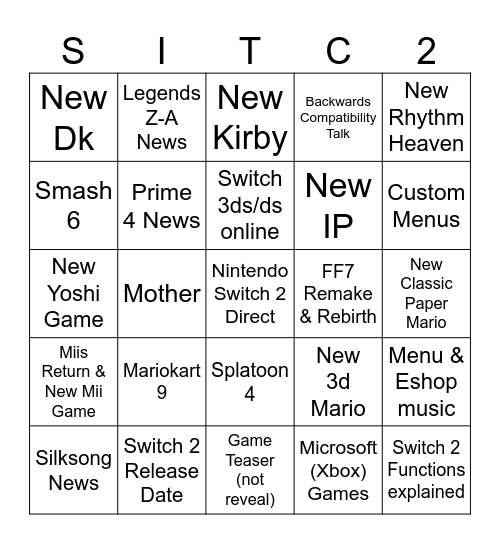 Switch 2 Direct Bingo Card