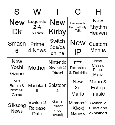 Switch 2 Direct Bingo Card