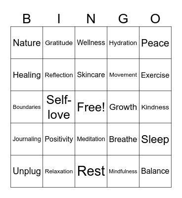 Mental Health Bingo Card