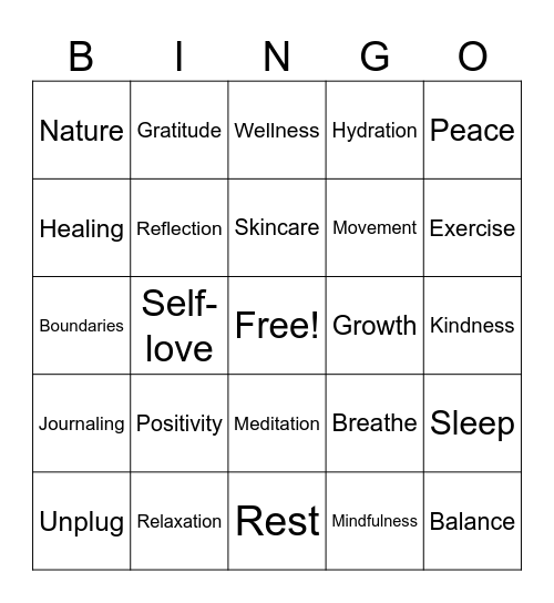 Mental Health Bingo Card