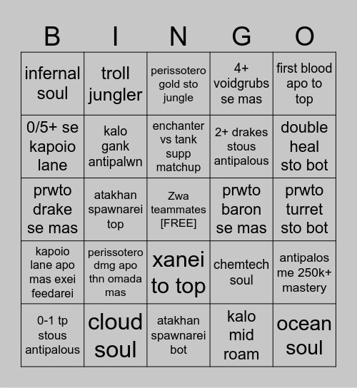 League of Legends Bingo Card