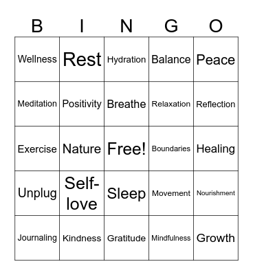 Mental Health Bingo Card