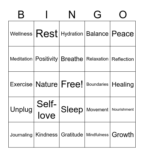 Mental Health Bingo Card