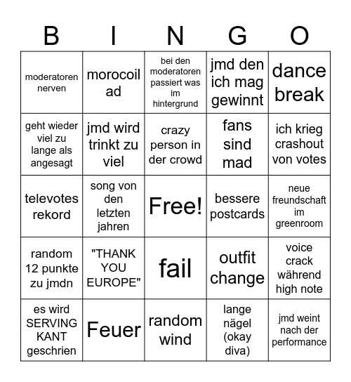 ESC 2025 Bingo Card
