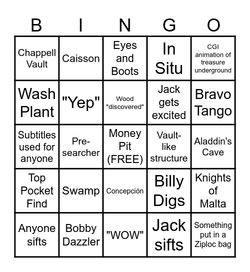 Curse of Oak Island Bingo Card
