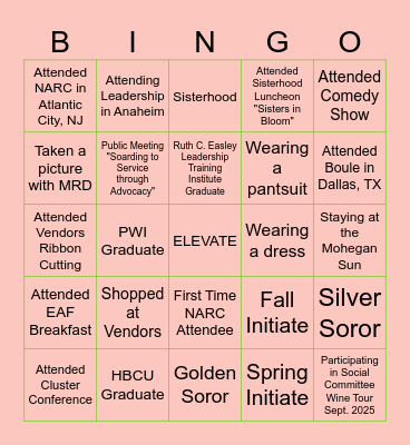 NAR SISTERLY RELATIONS BINGO Card