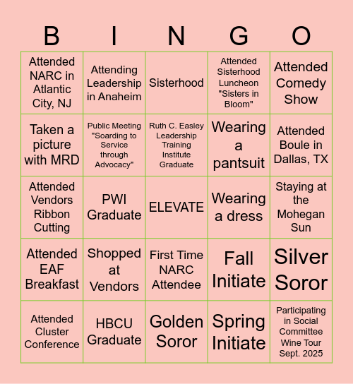 NAR SISTERLY RELATIONS BINGO Card