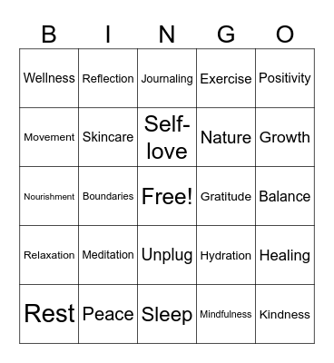 Mental Health Bingo Card