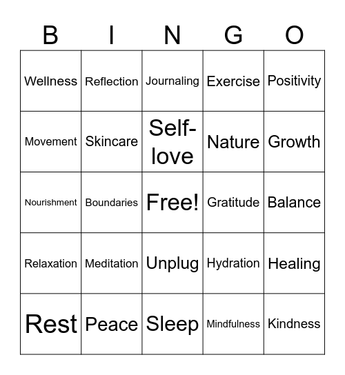 Mental Health Bingo Card