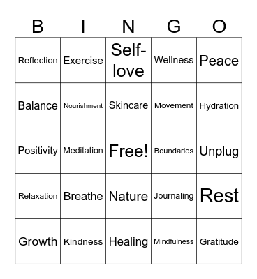 Mental Health Bingo Card