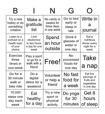 Mental Health Self Care Bingo Card