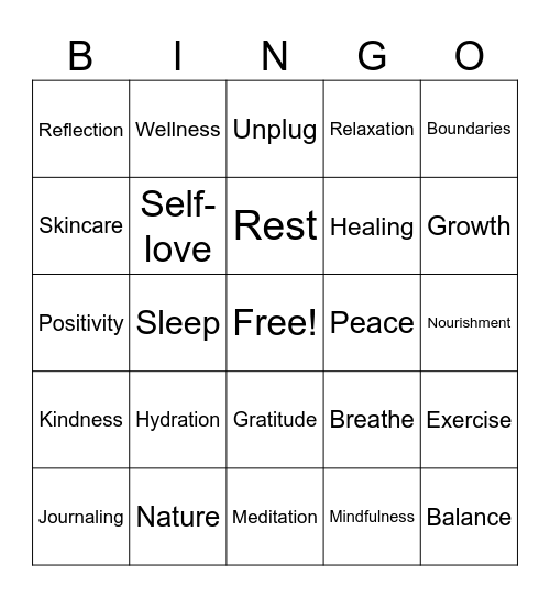 Mental Health Bingo Card