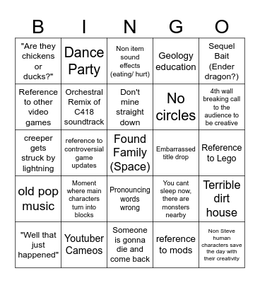 Minecraft Bingo Card