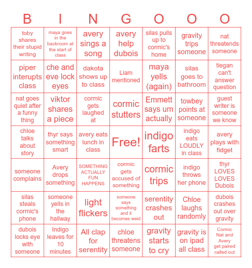 literary bingo Card
