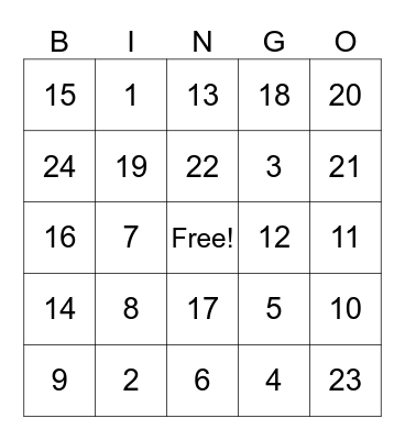 Addition Practice Bingo Card
