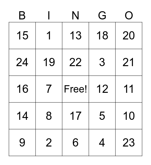 Addition Practice Bingo Card