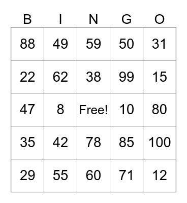 Mixed Addition & Subtraction Bingo Card
