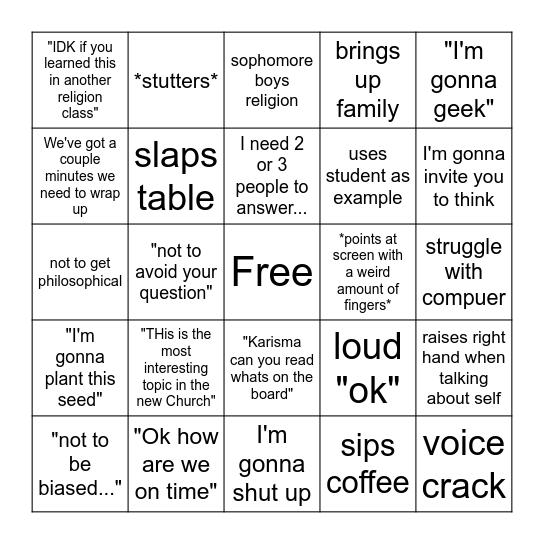 religion class bingo Card