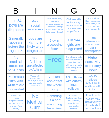 Autism Facts #1 Bingo Card