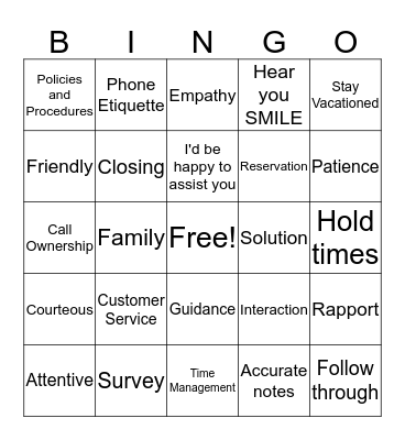 Customer Service Week Bingo Card