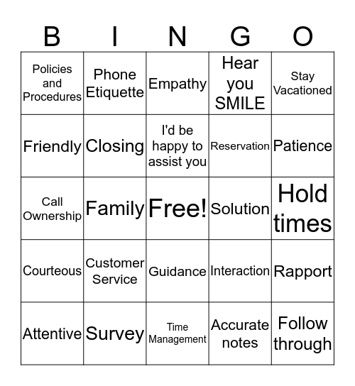 Customer Service Week Bingo Card