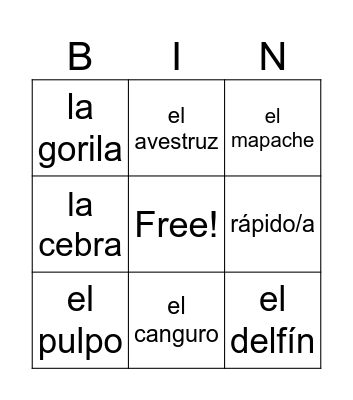 Wild Animals & Opposites: Kindergarten Bingo Card