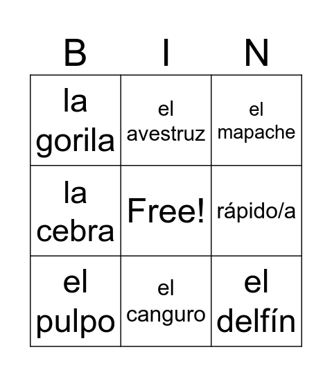 Wild Animals & Opposites: Kindergarten Bingo Card