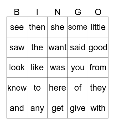 K/1 Fundamental Writing Words Bingo Card