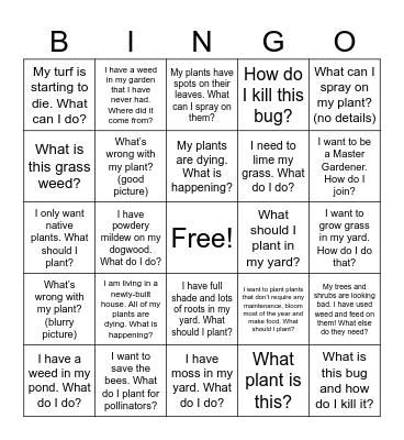 NC Cooperative Extension Horticulture Client Bingo Card