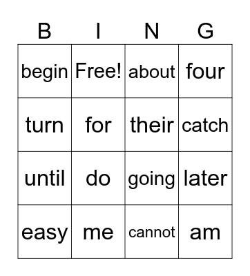 Unit 17 High Frequency Bingo Card