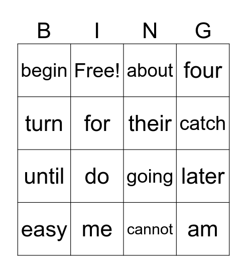 Unit 17 High Frequency Bingo Card