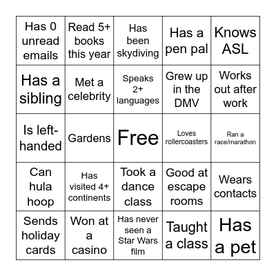 Learning Department Bingo Card