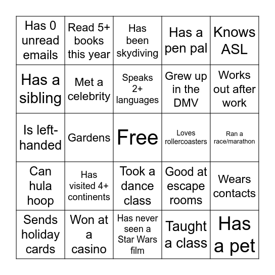 Learning Department Bingo Card