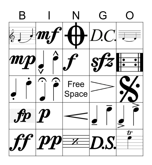 Musical Symbols Bingo Card