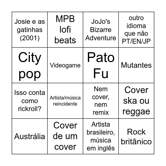 CCICSSC 36 - Bingo da playlist Bingo Card
