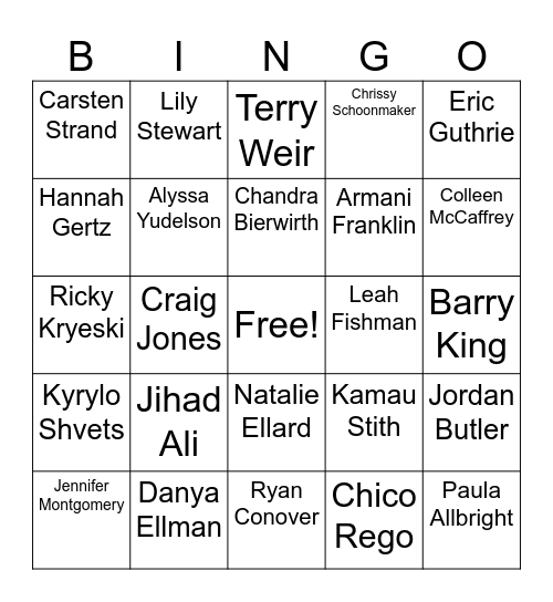 GW Athletics Bingo Card